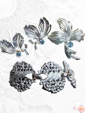 Emmons Vintage Jewelry Set Clip On Earrings Brooch Bracelet Silver Tone 610